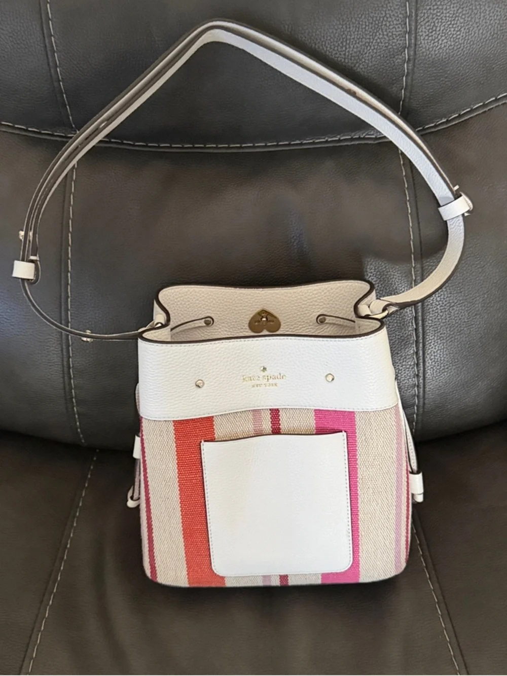 Kate Spade New York Marti White Leather Mini Bucket Bag